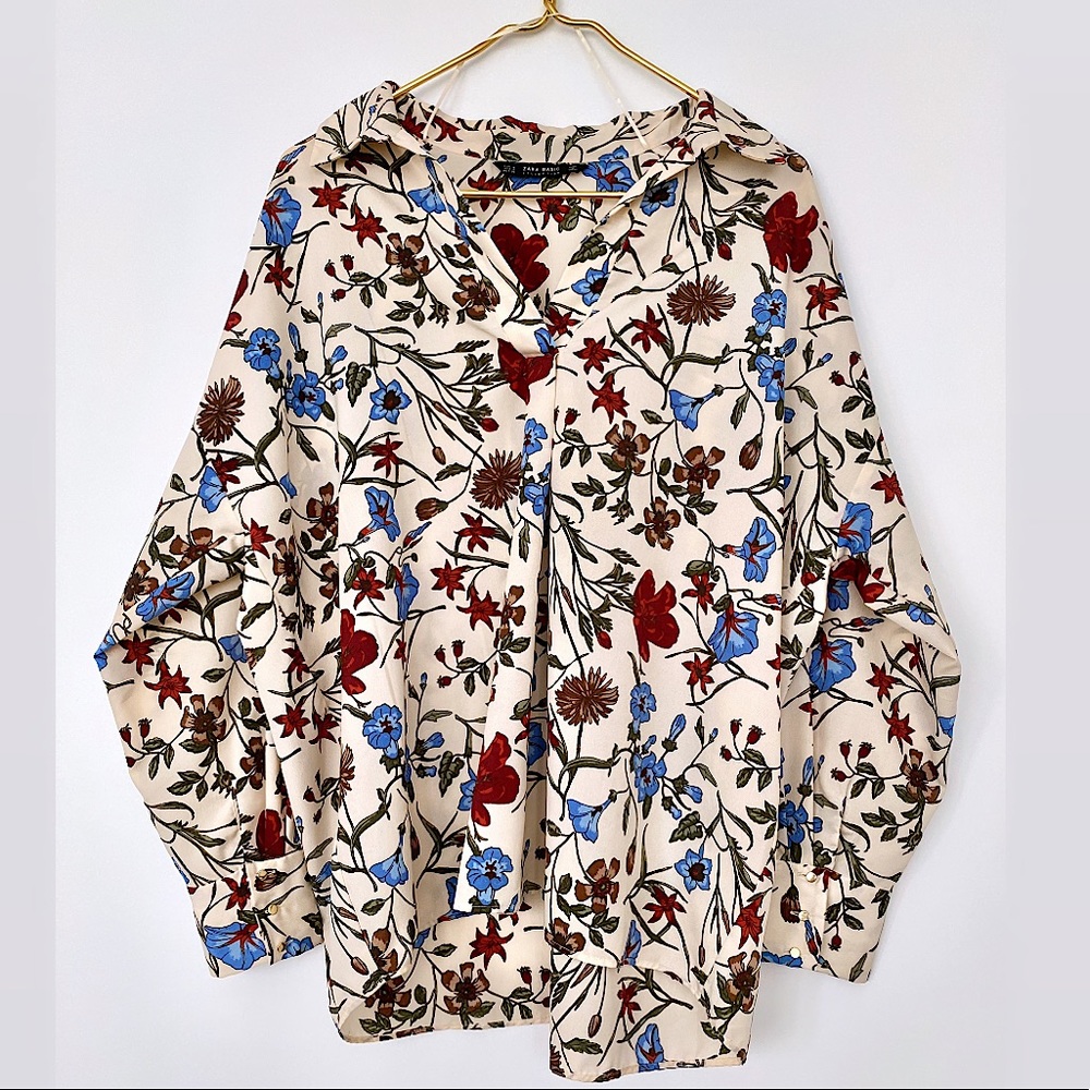 ZARA Basics Floral Print Long Sleeve Blouse